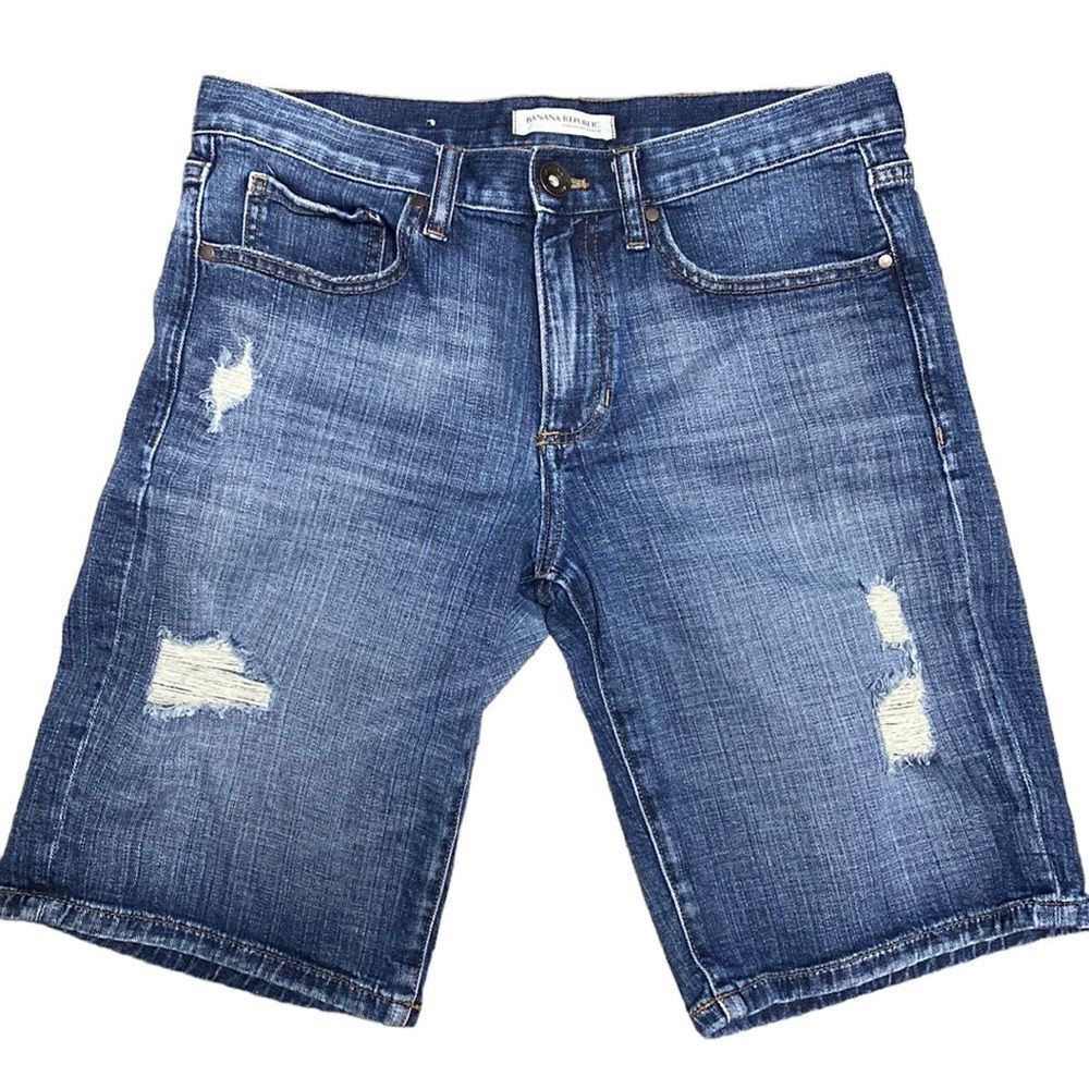 BANANA REPUBLIC Premium Denim Distressed Bermuda Shorts
